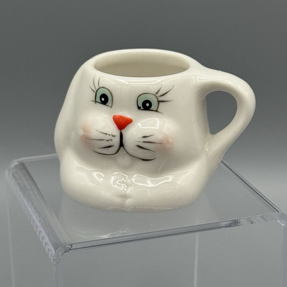 Mini Bunny Rabbit Ceramic Tea Cup Toothpick Holder Childs Easter Decor 2"